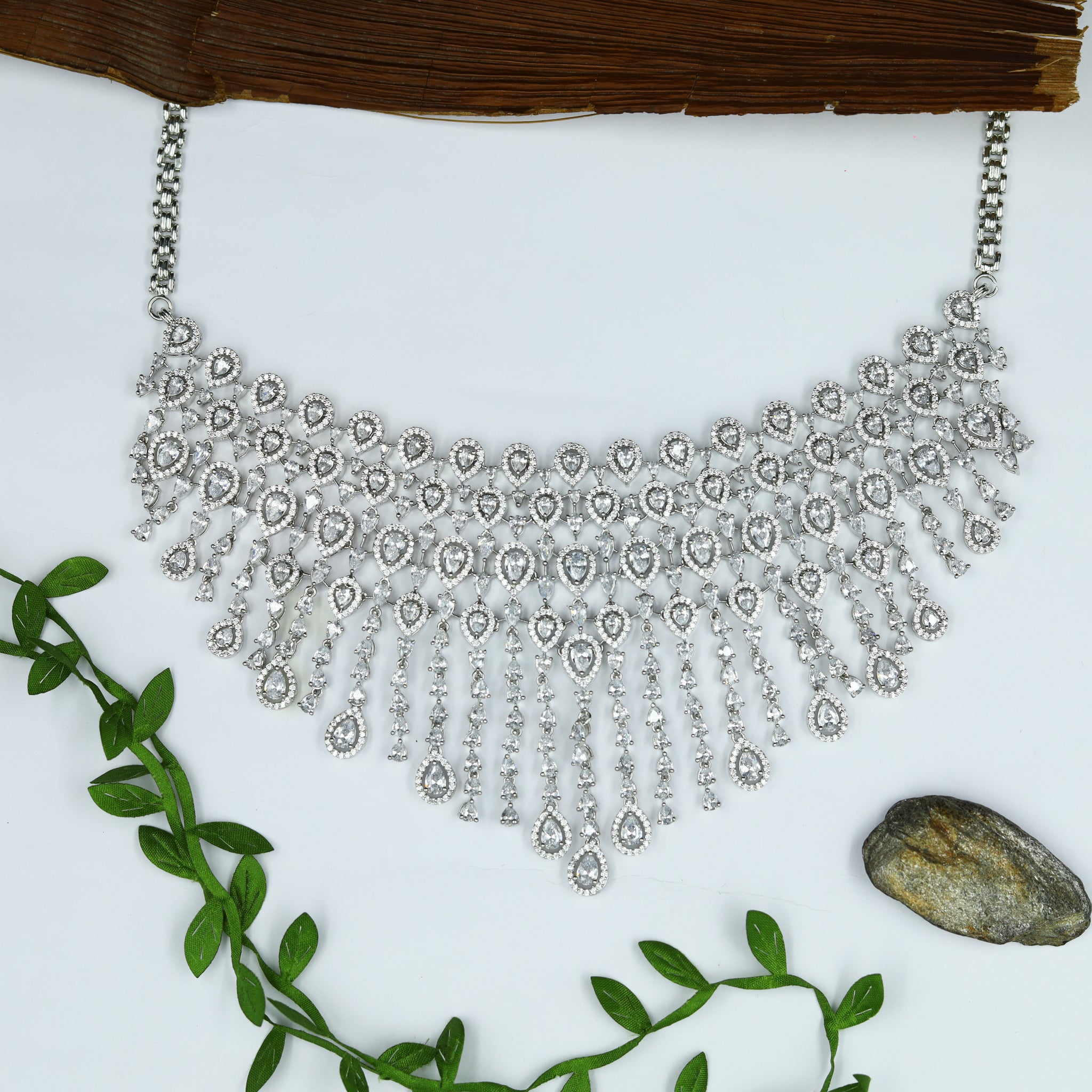 Round Neck Zircon/AD Necklace Set 10783-69