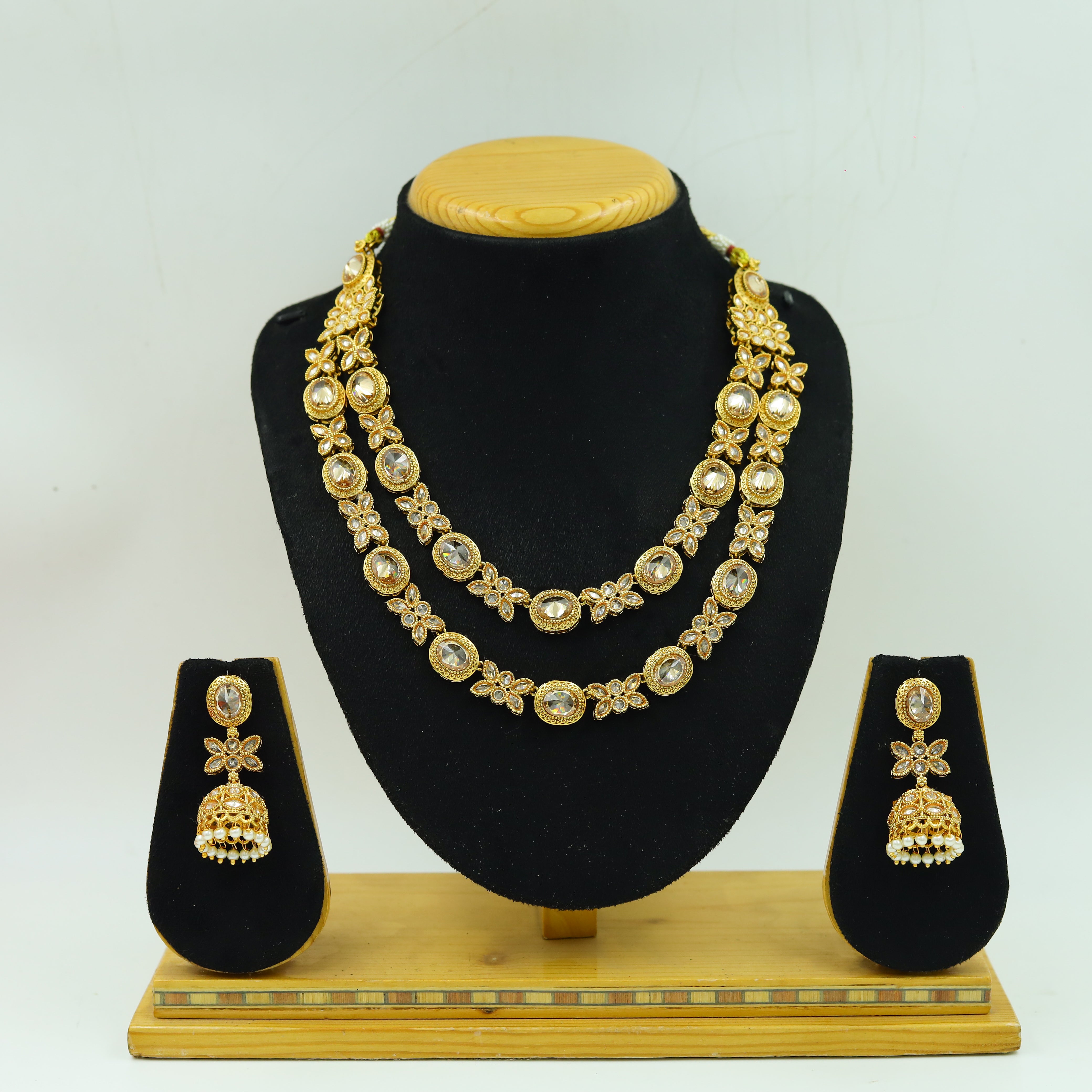 Round Neck Layered Gold Look Necklace Set 1355028 Dazzles Fashion