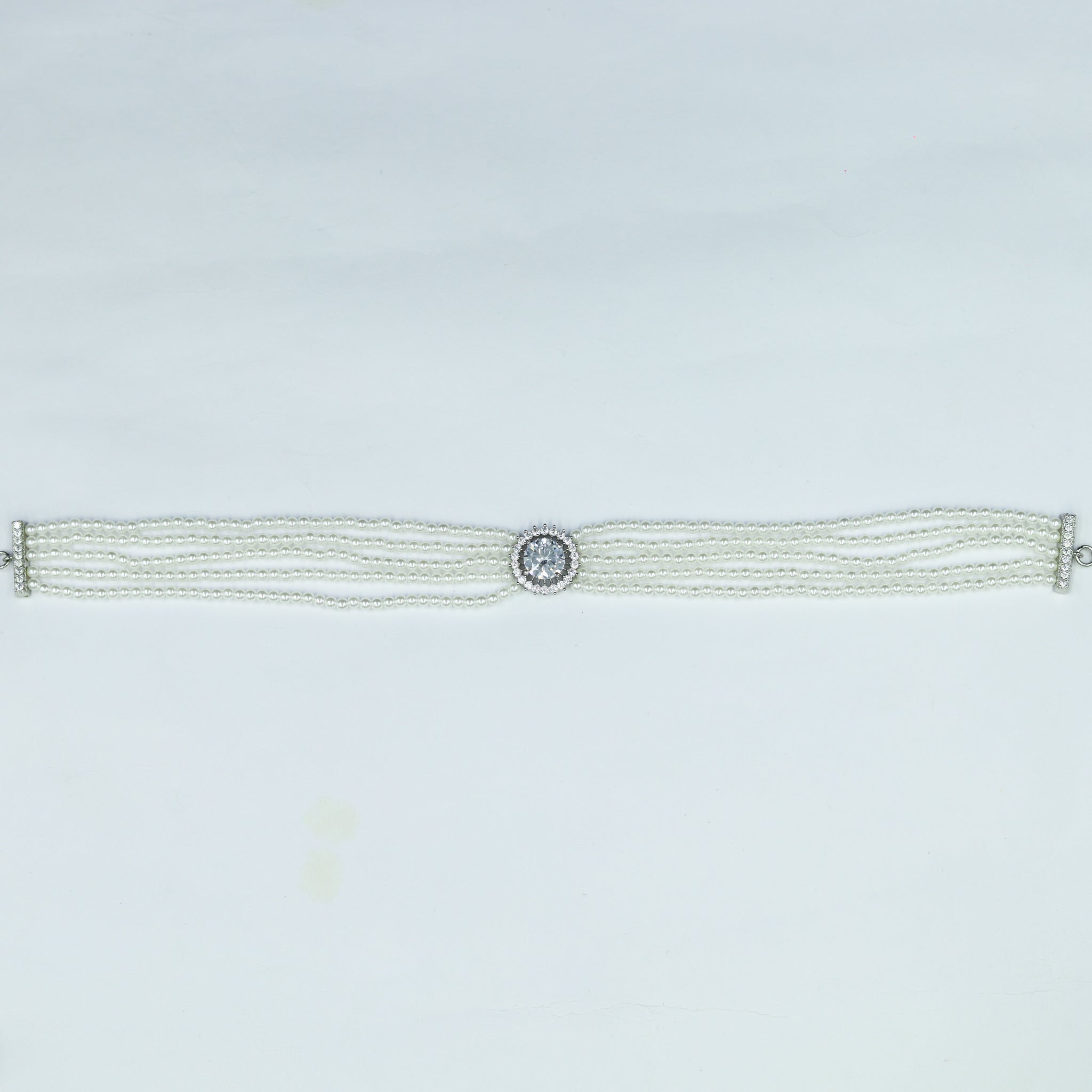 Pearl Choker Zircon/AD Necklace Set 13117-33
