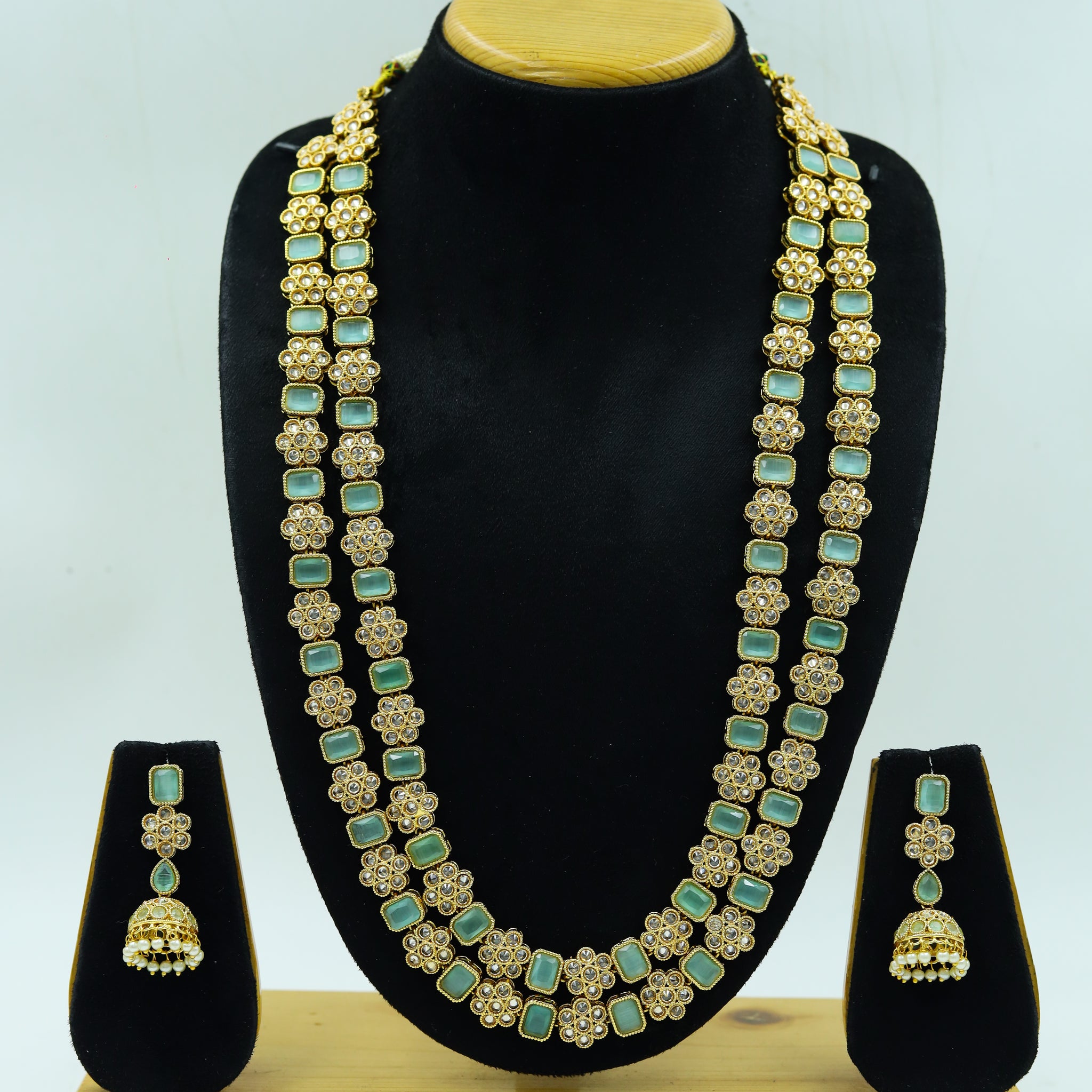 Long Neck Gold Look Layered Necklace Set 13546-28