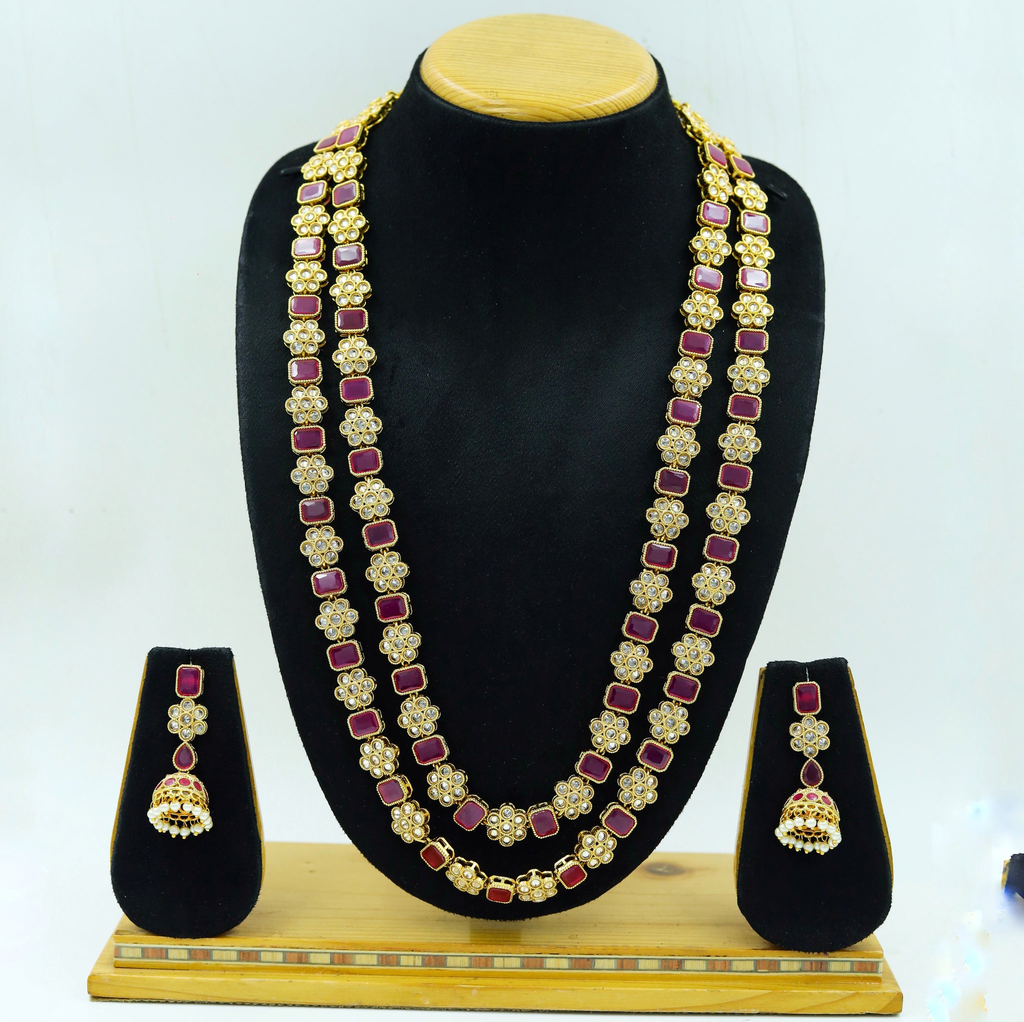 Long Neck Gold Look Layered Necklace Set 13546-28