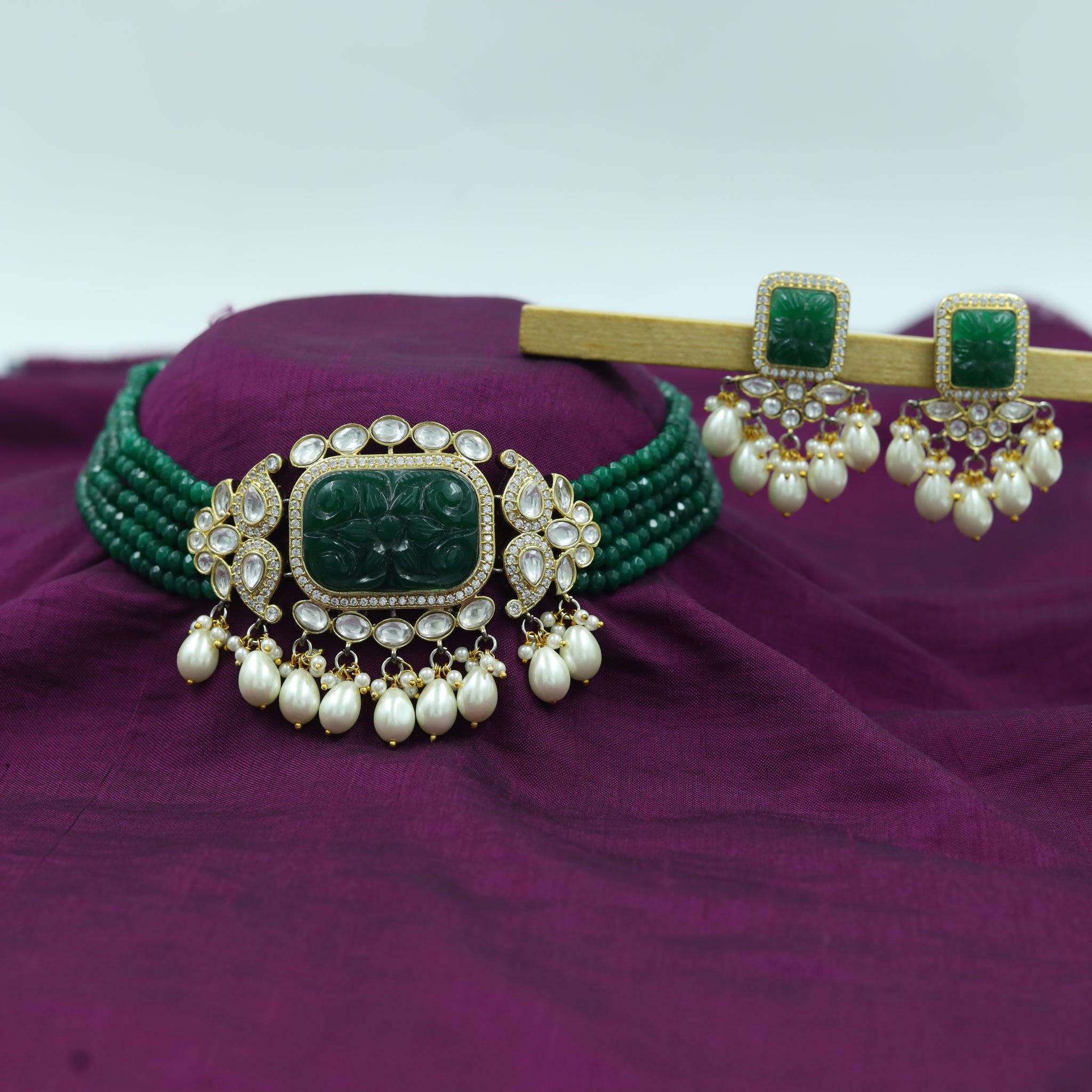 Sabyasachi Inspired Moissanite Choker Kundan Necklace Set 16643-87