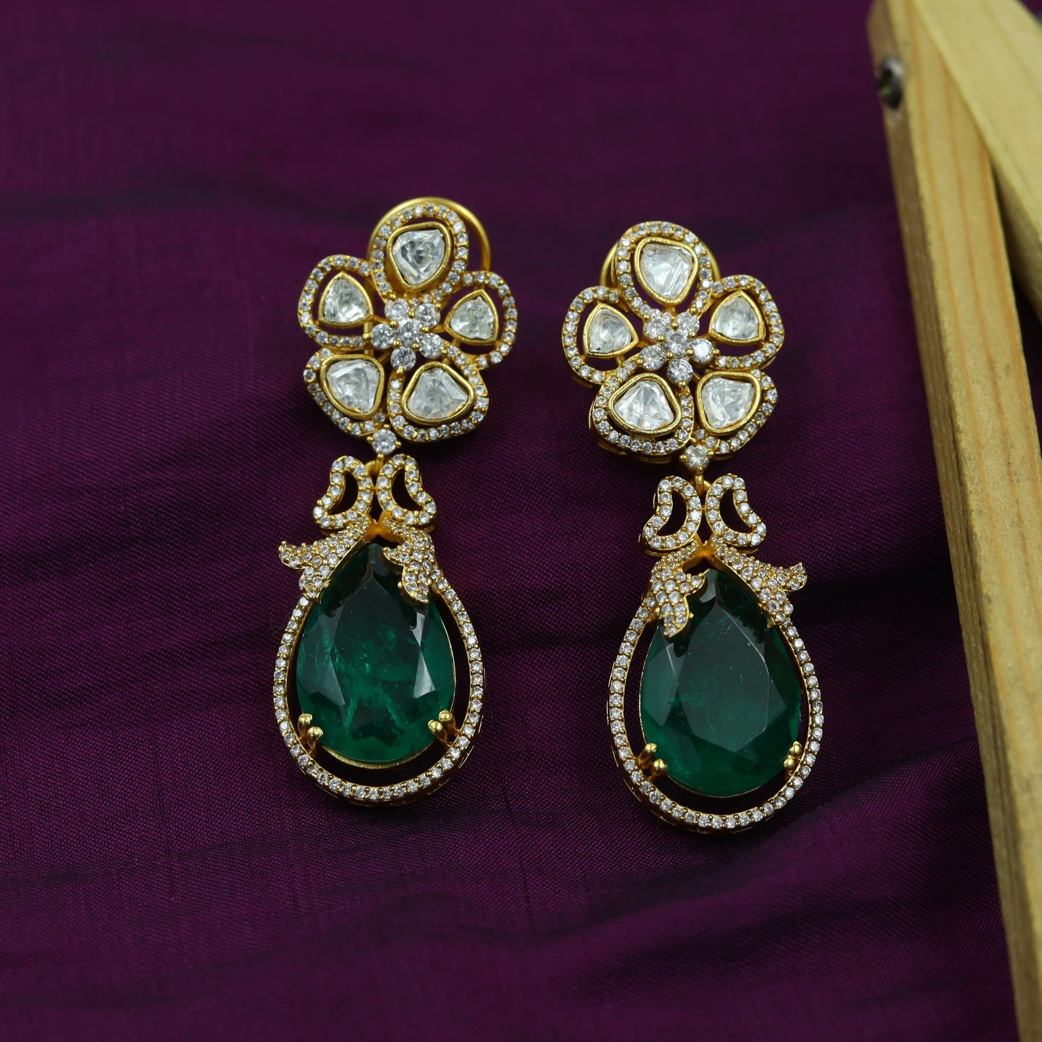 Sabyasachi Inspired Moissanite Danglers Kundan Earring 16637-87