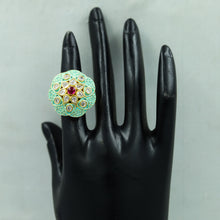 Mint Green Adjustable Kundan Ring 8984-100