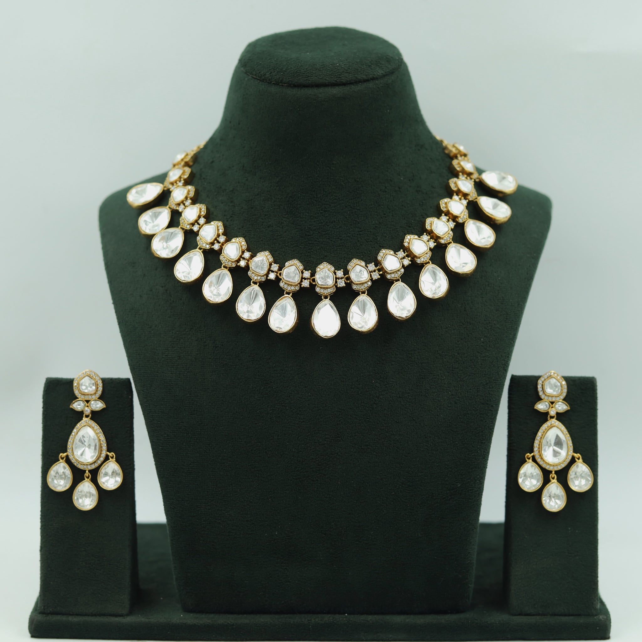 Sabyasachi Inspired Moissanite Round Neck Kundan Necklace Set 16816-87