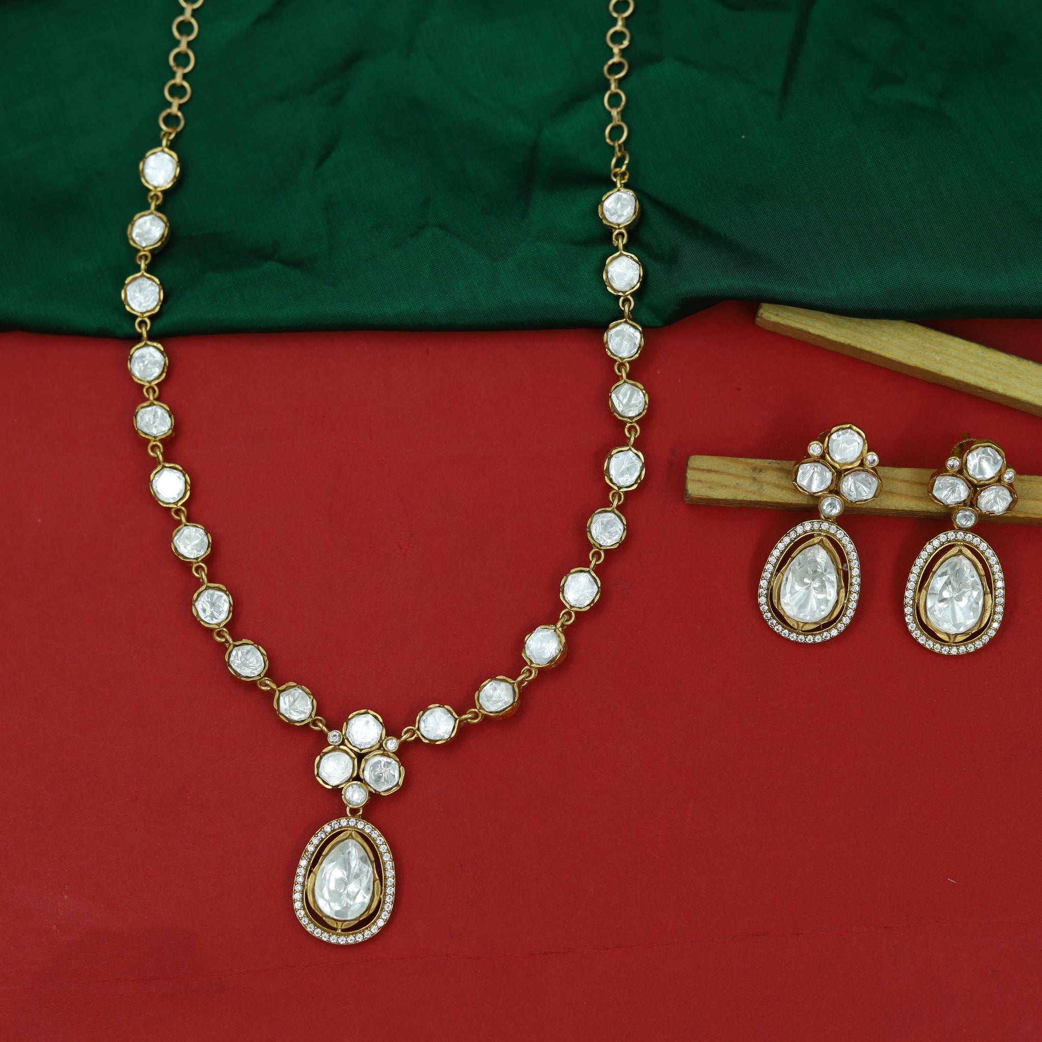 Sabyasachi Inspired Moissanite Round Neck Kundan Necklace Set 16810-87