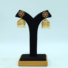 Ruby Color Light Jhumki with Pearl Drops