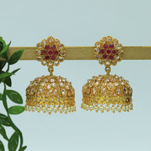 Traditional Gold Polish Jhumki with Ruby and Pearls