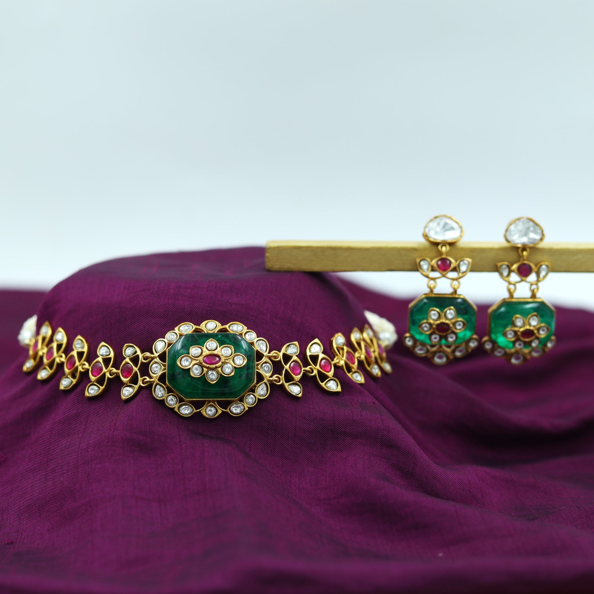 Sabyasachi Inspired Moissanite Choker Kundan Necklace Set 16809-87