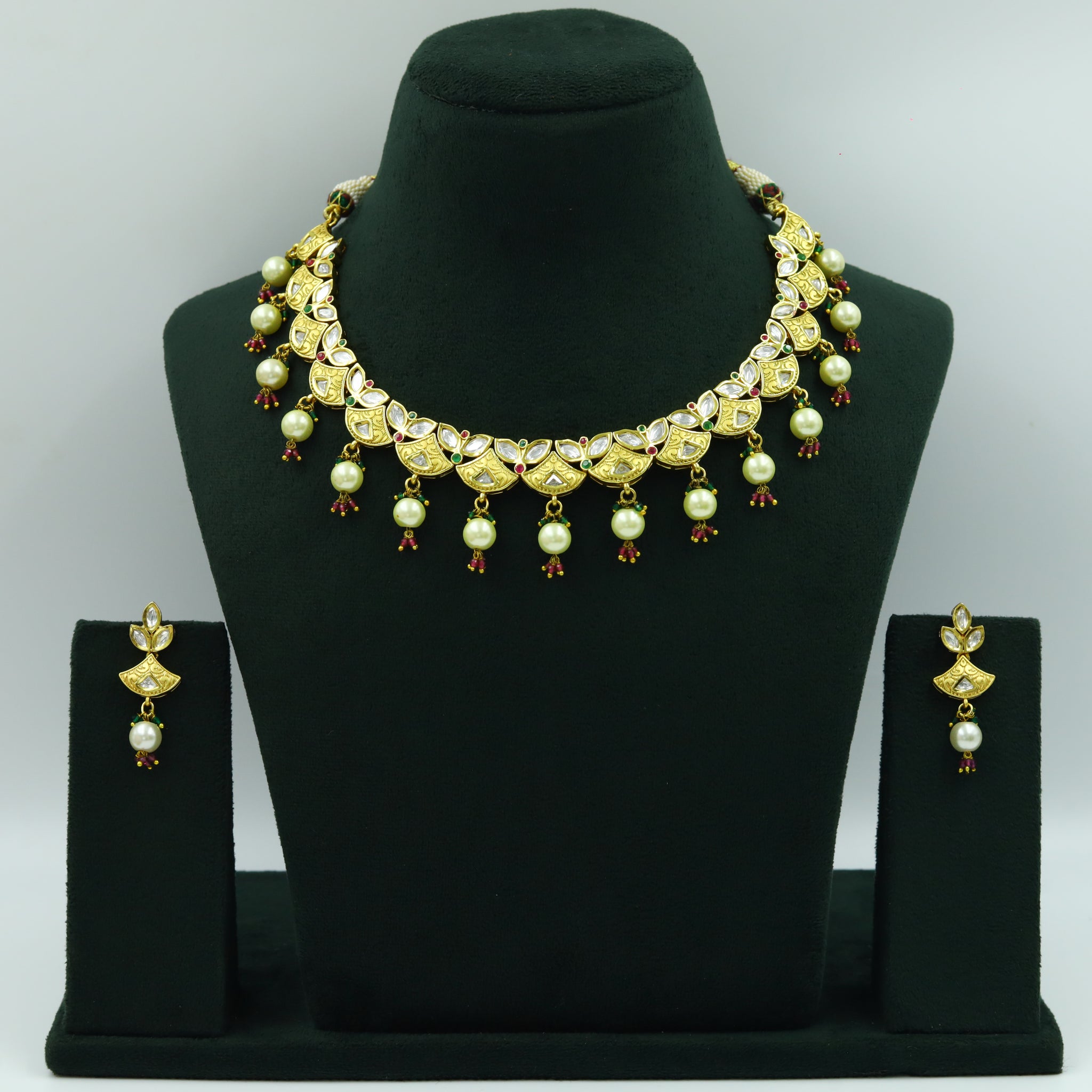 Ruby Green Kundan Necklace Set 8799-2857