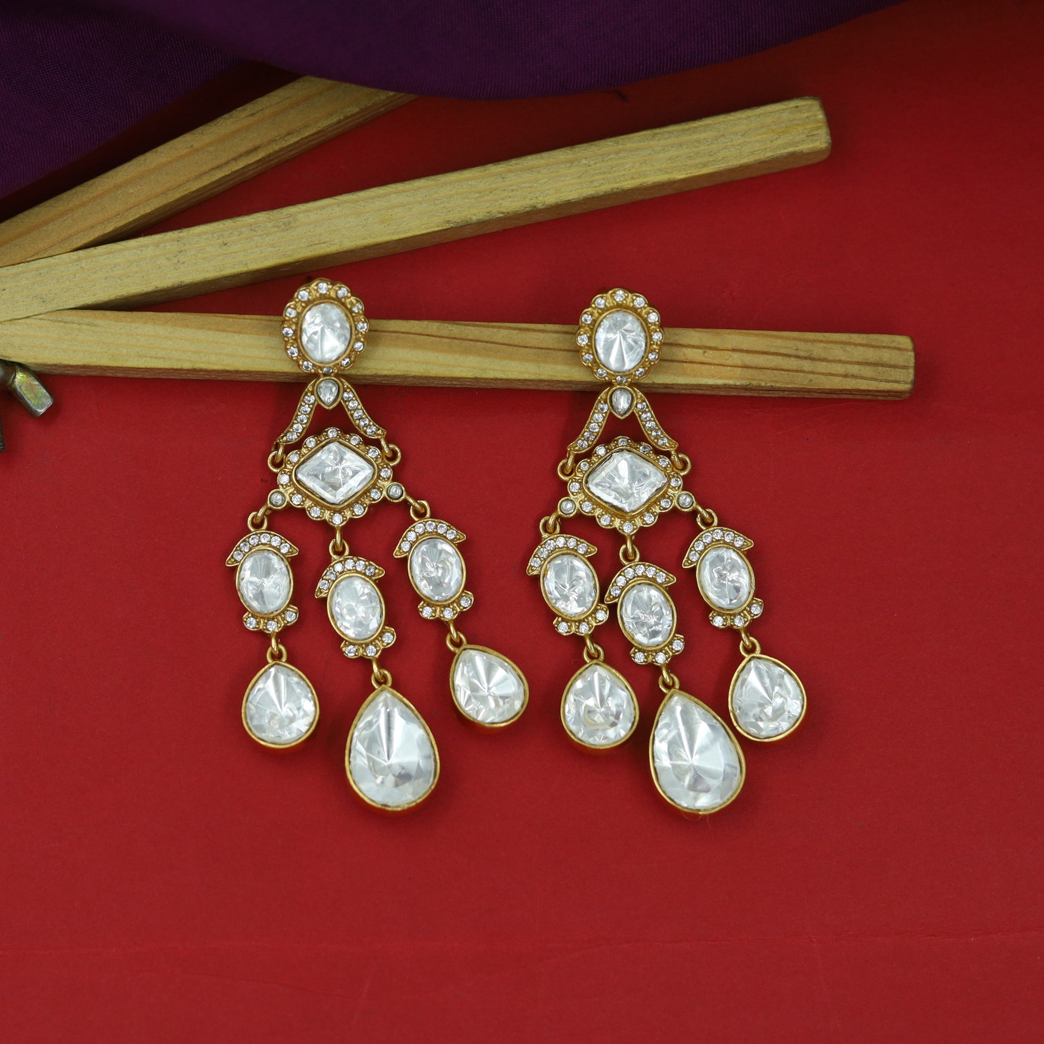 Sabyasachi Inspired Moissanite Danglers Kundan Earring 16825-87