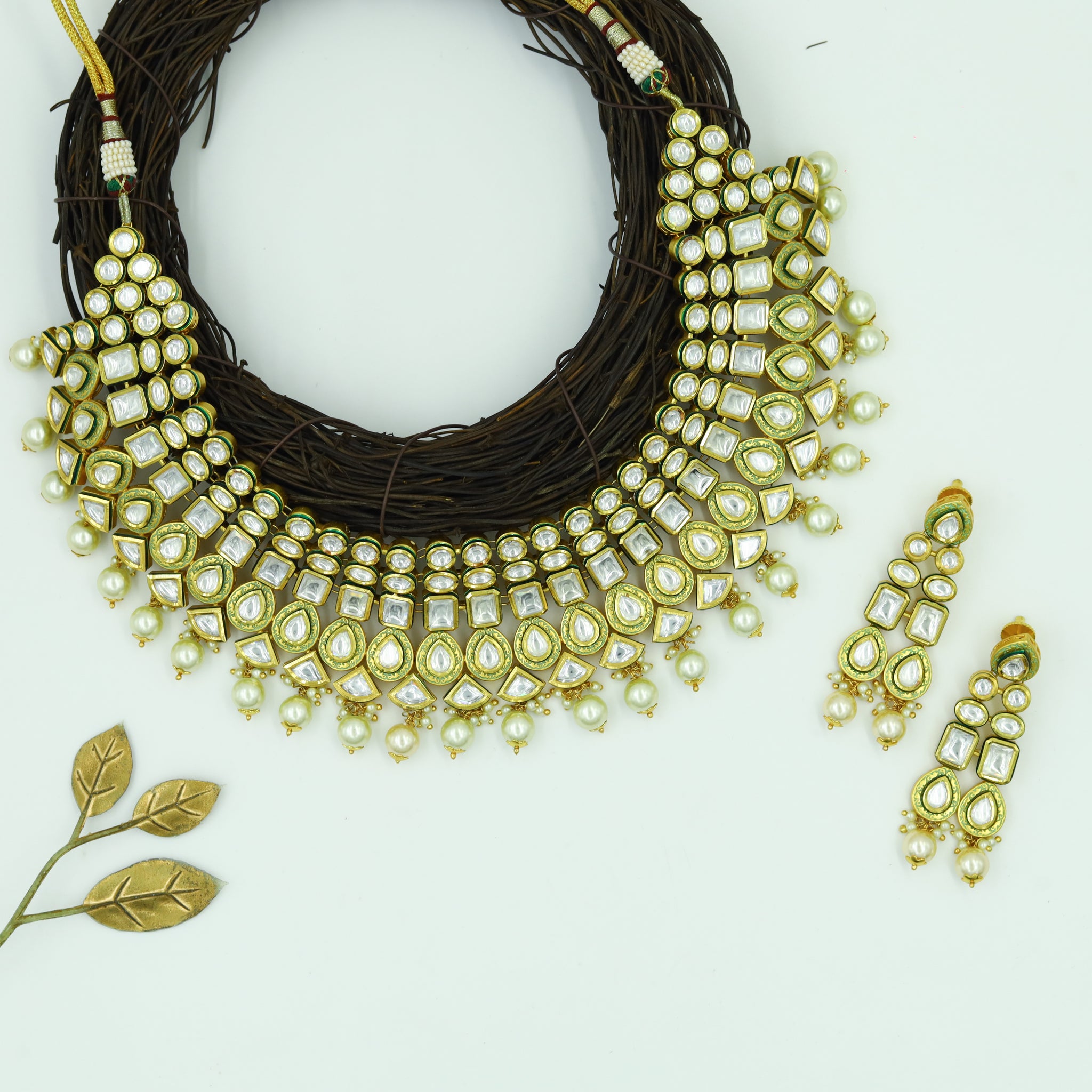 Mint Green Kundan Necklace Set 15475-2622