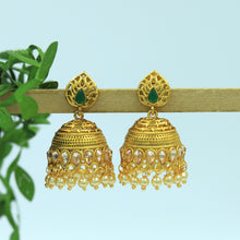 Small Green Color Jhumki in Gold Polish