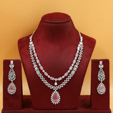 Round Neck Layered Zircon/AD Necklace Set 18243-34