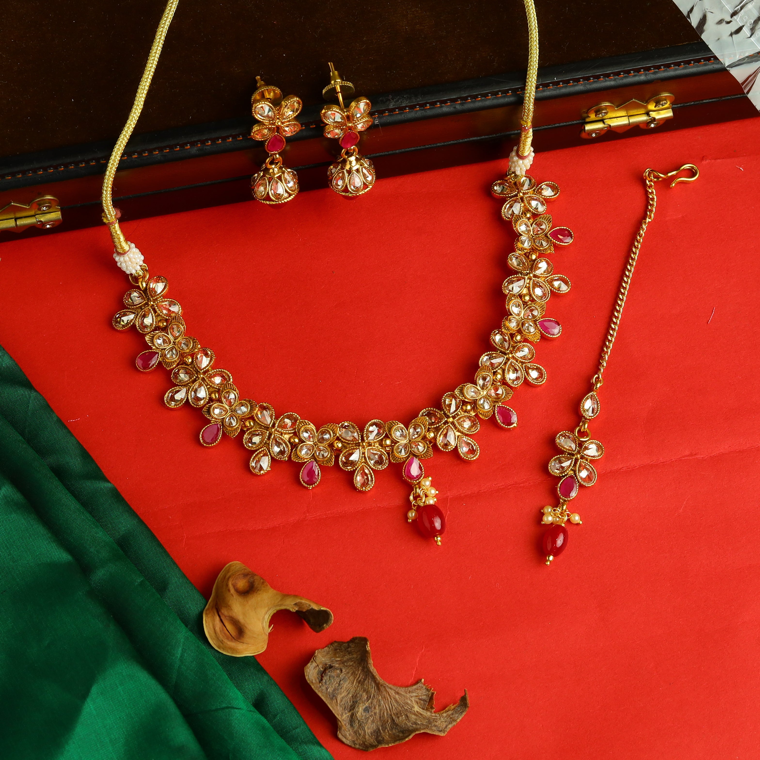 Ruby Gold Look Necklace Set 9696-4733