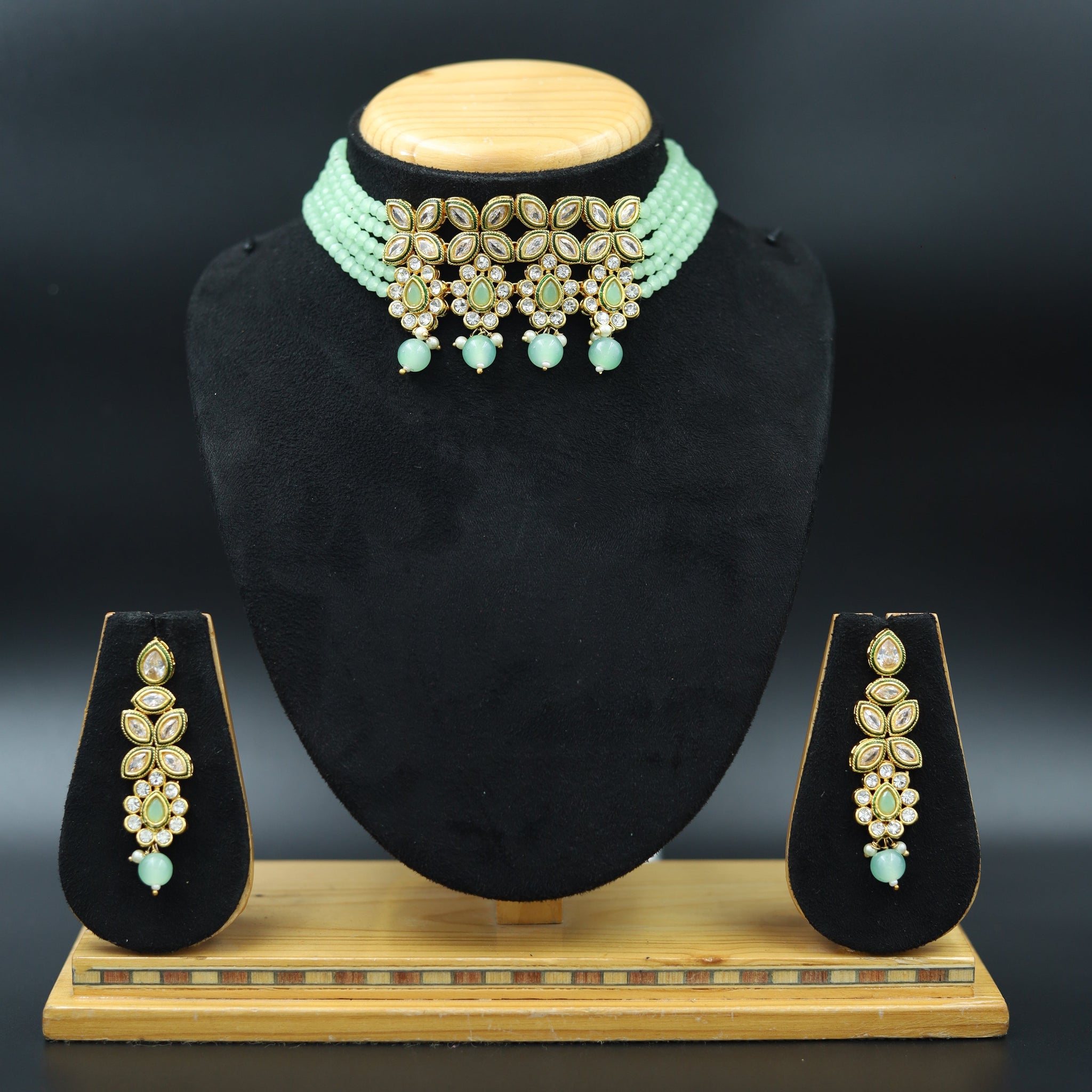 Mint Green Polki Choker Set 13800-0871