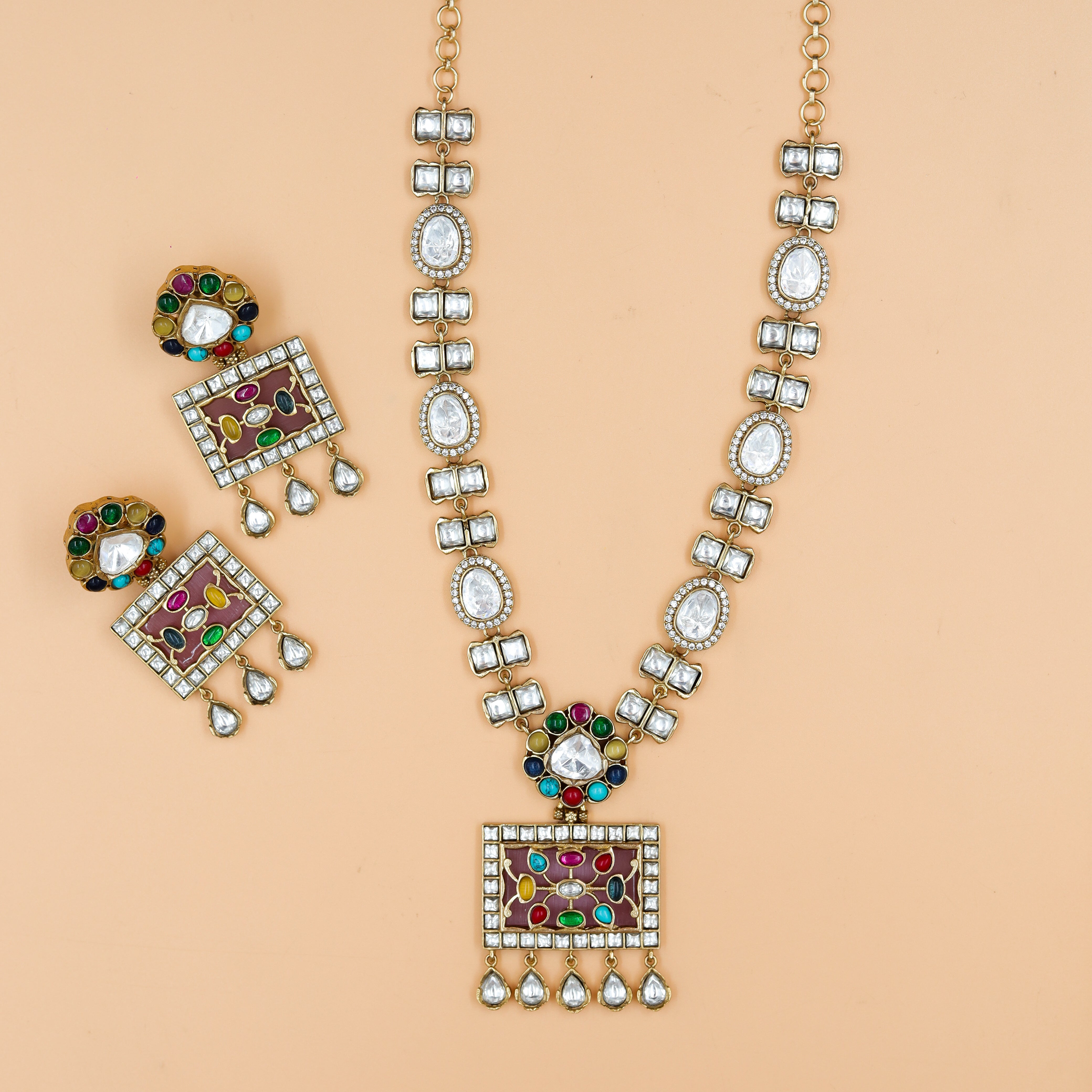 Buy Sabyasachi Inspired Round Neck Kundan Necklace Set 10571-87