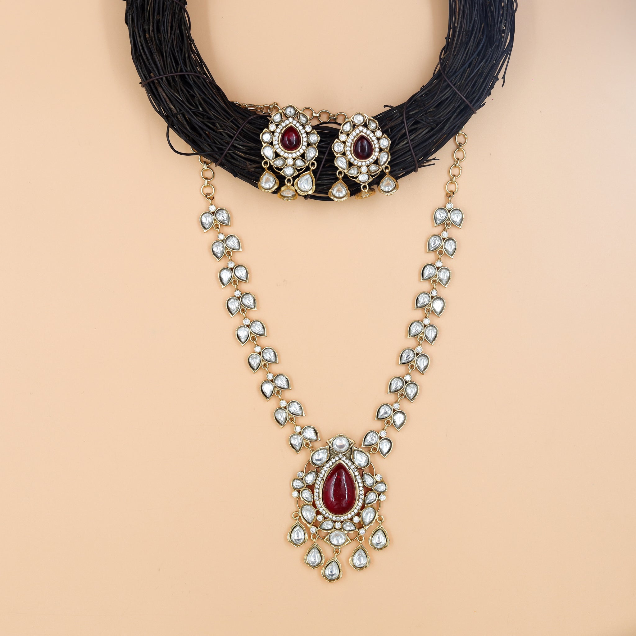 Sabyasachi Inspired Round Neck Kundan Necklace Set 10566-87