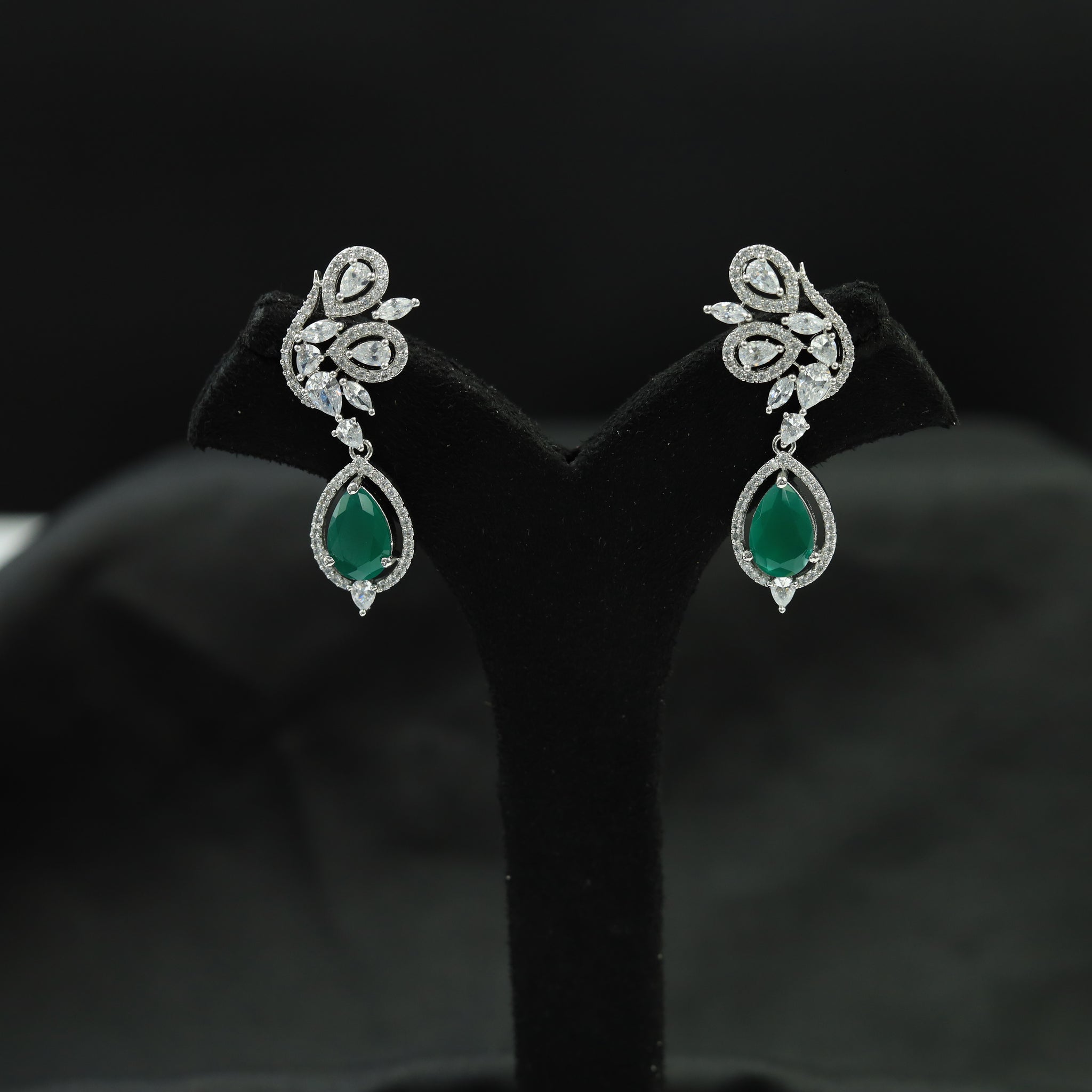Green Color Silver Plated Zircon/AD Earring 4819-8884
