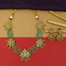 Round Neck Antique Gold Plated Temple Necklace Set 16615-06
