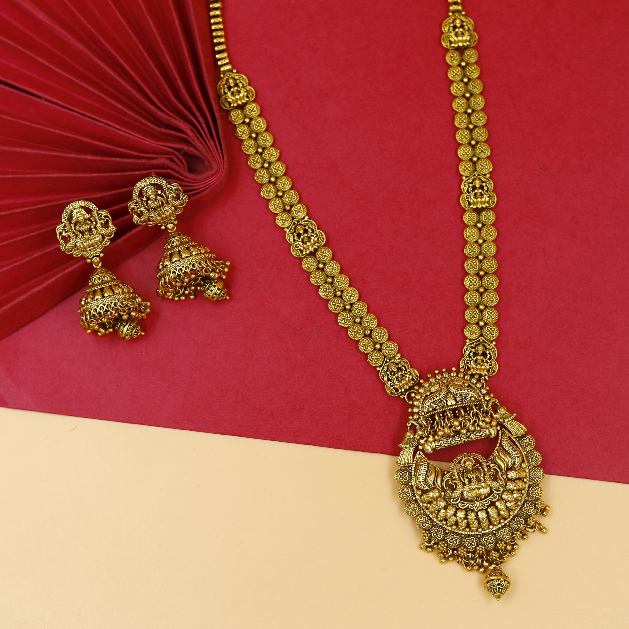 Long Neck Temple Necklace Set 18437-28