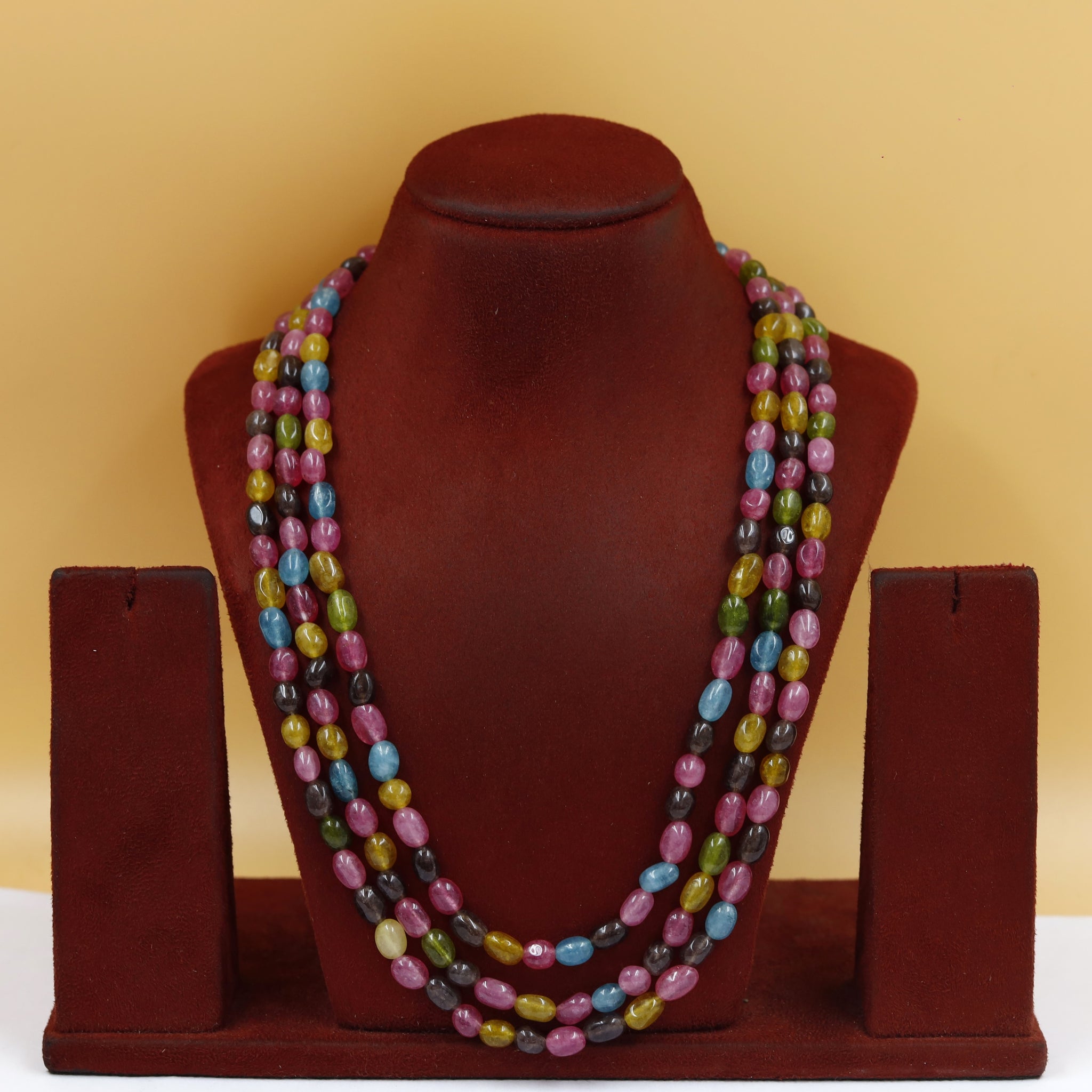 Three Line Multi Color Pearl Necklace Set 14980-80