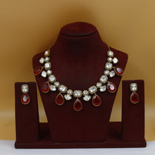 Moissanite Round Neck Kundan Necklace Set 19085-87