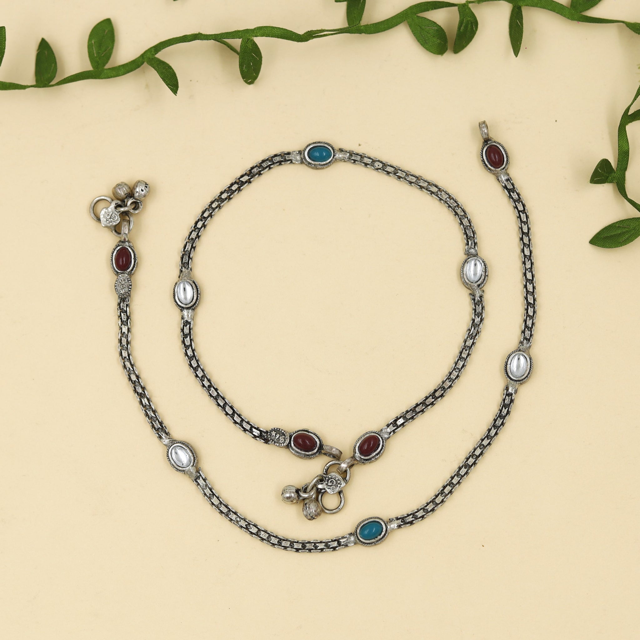 Ruby Green Silver Anklet 8512-2405