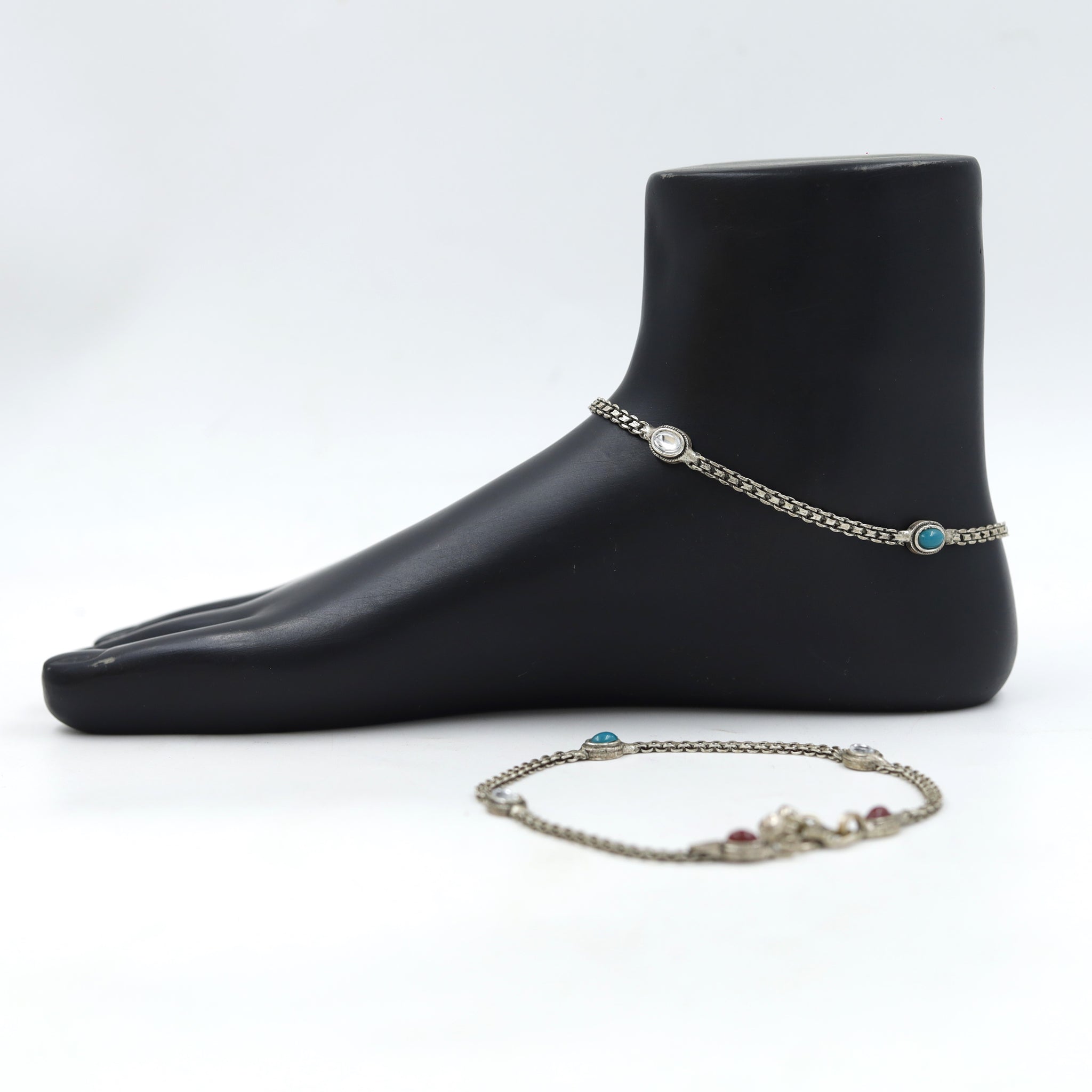 Ruby Green Silver Anklet 8512-2405