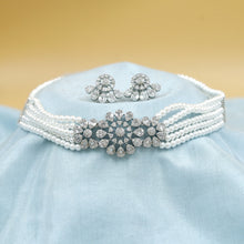 Choker Pearl Zircon/AD Necklace Set 19135-31