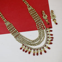 Bridal Ruby Polki Long Necklace Set 20136-7320