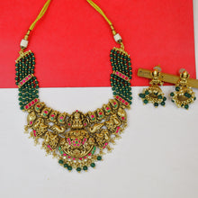 Antique Gold Plated Round Neck Temple Necklace Set 19247-28