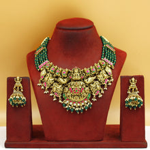 Antique Gold Plated Round Neck Temple Necklace Set 19247-28