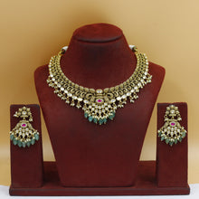 Gold Plated Round Neck Antique Necklace Set 19248-28