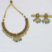 Gold Plated Round Neck Antique Necklace Set 19248-28