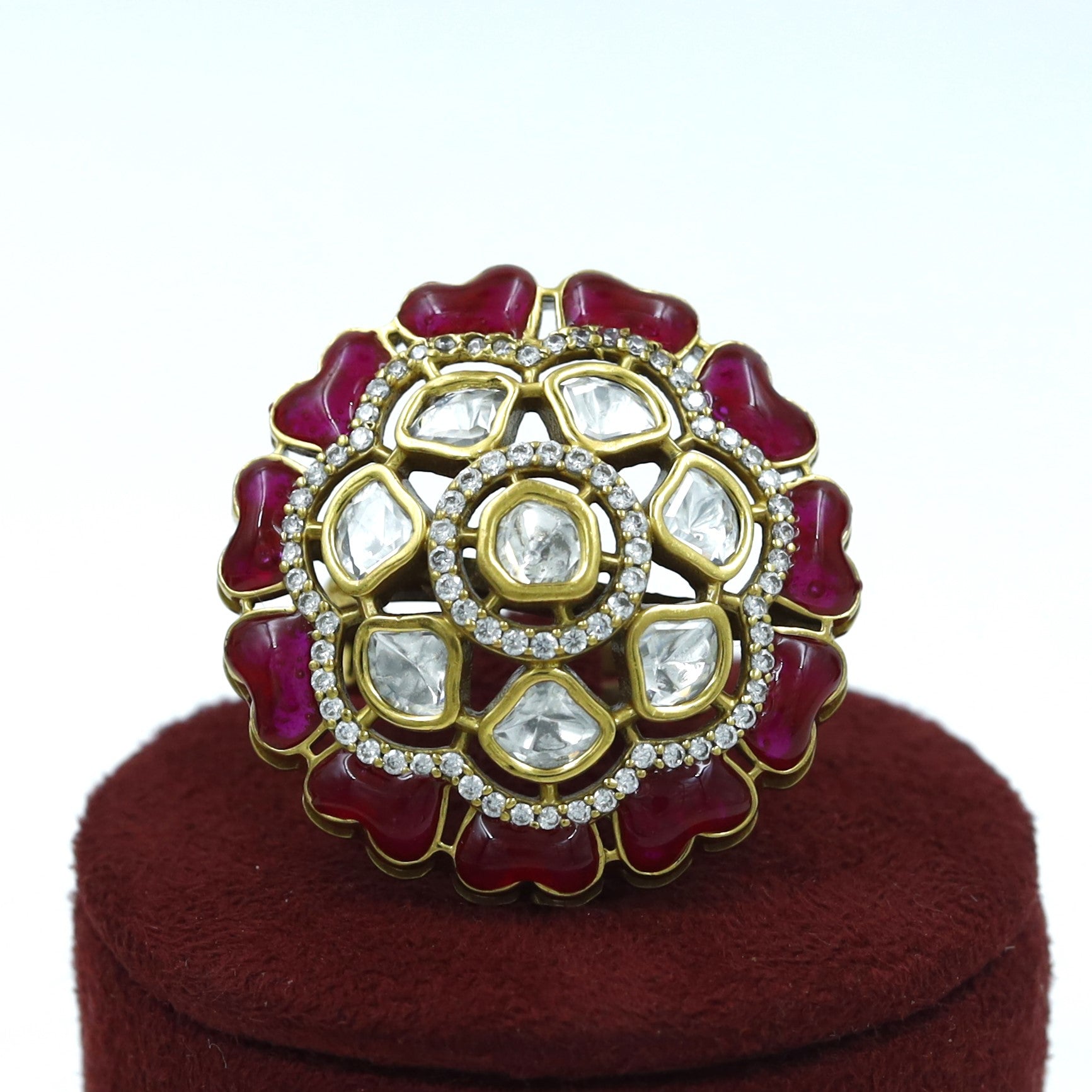 Antique Gold Plated Kundan Ring 18168-68