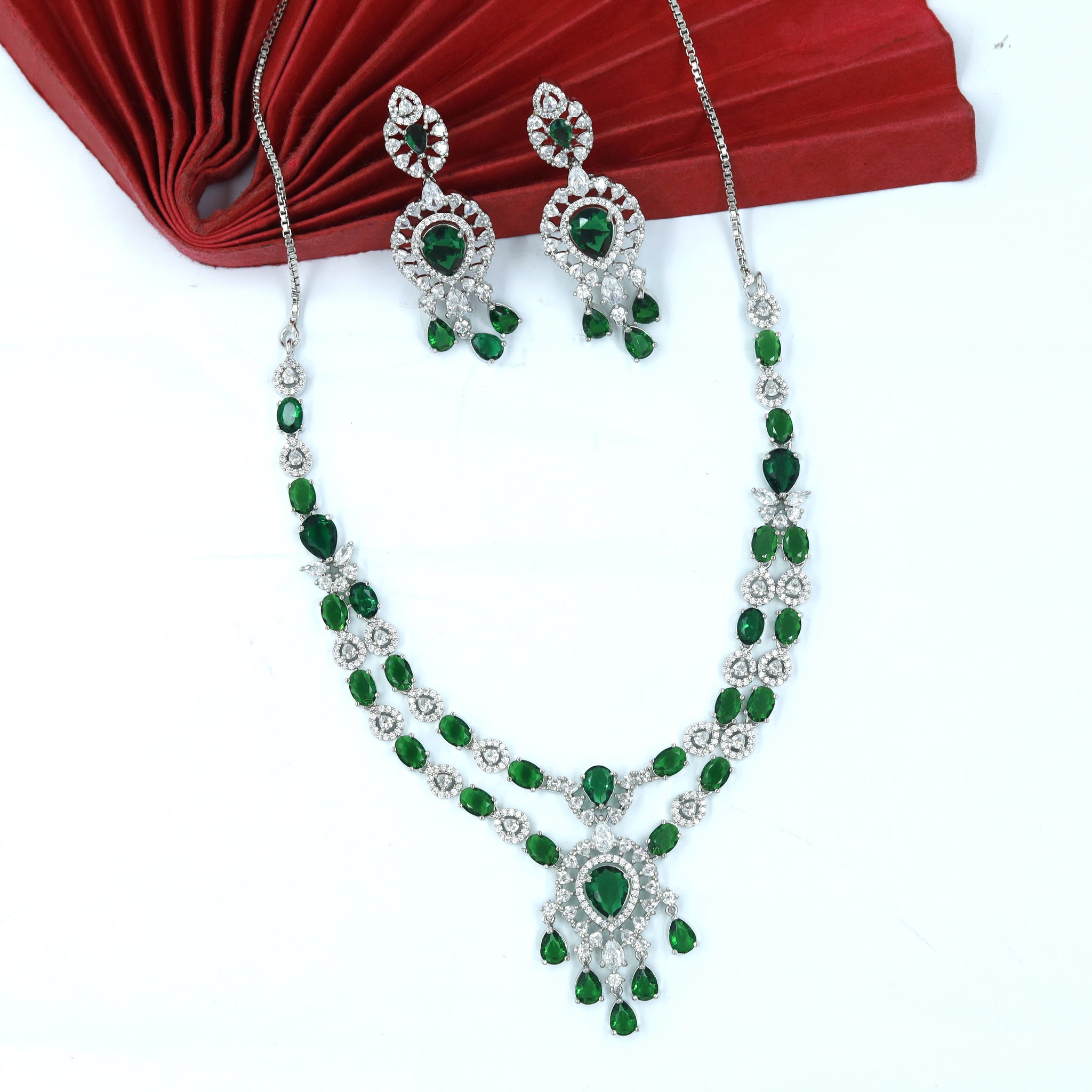 Round Neck Zircon/AD Necklace Set 17958-11