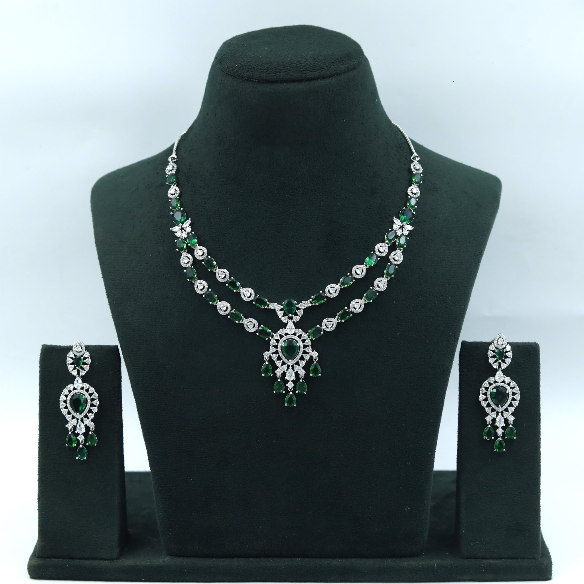 Round Neck Zircon/AD Necklace Set 17958-11