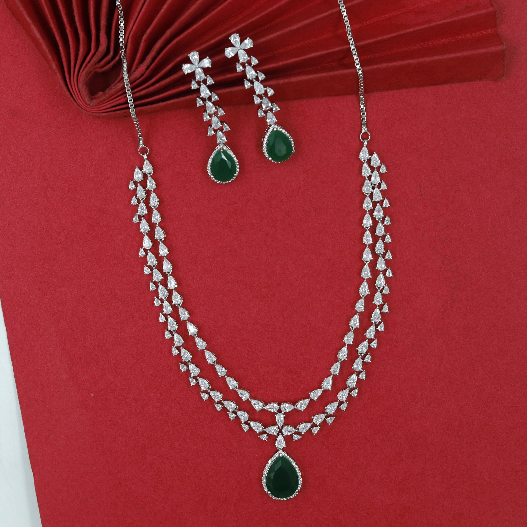 Round Neck Zircon/AD Necklace Set 18060-69