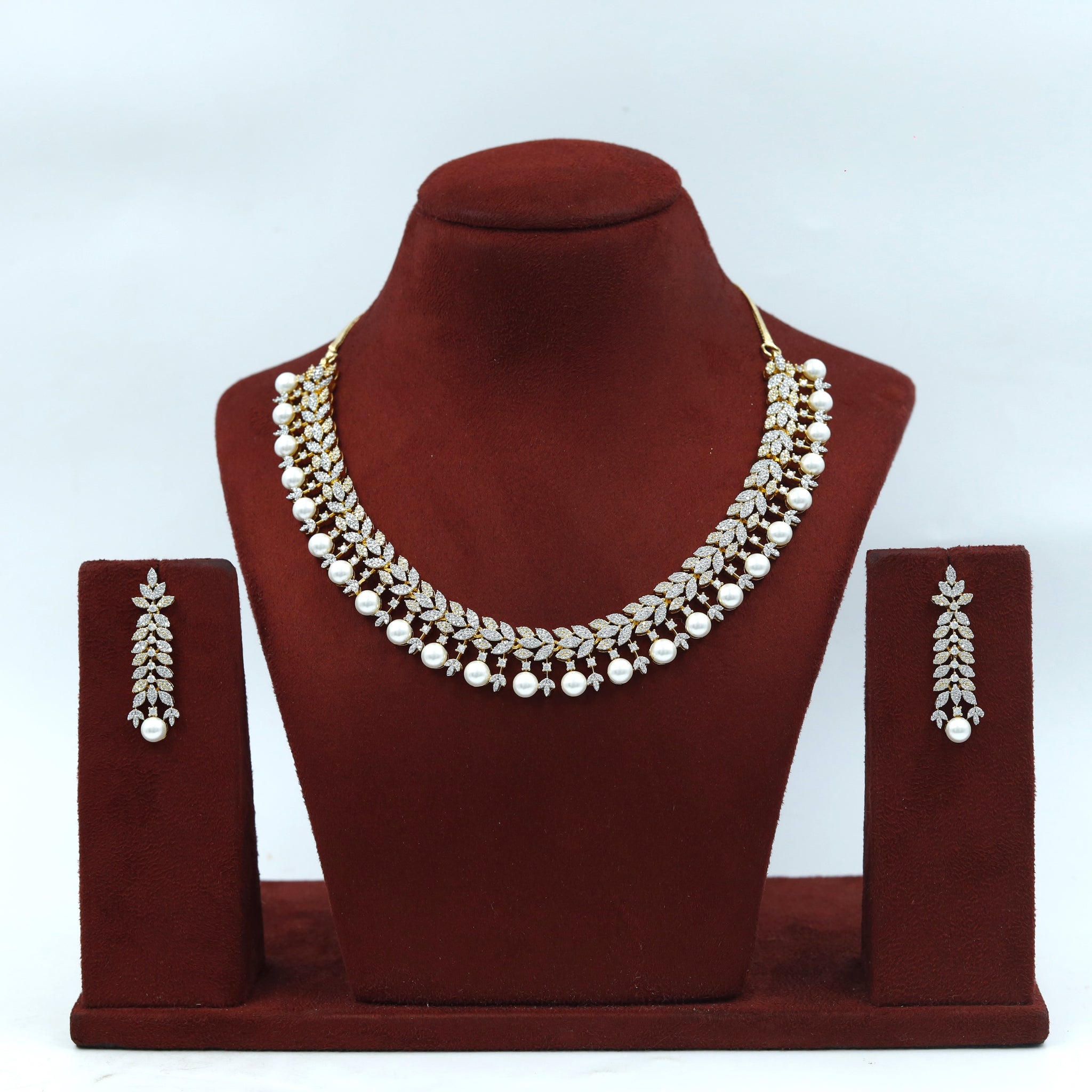 Round Neck Zircon/AD Necklace Set 18055-69