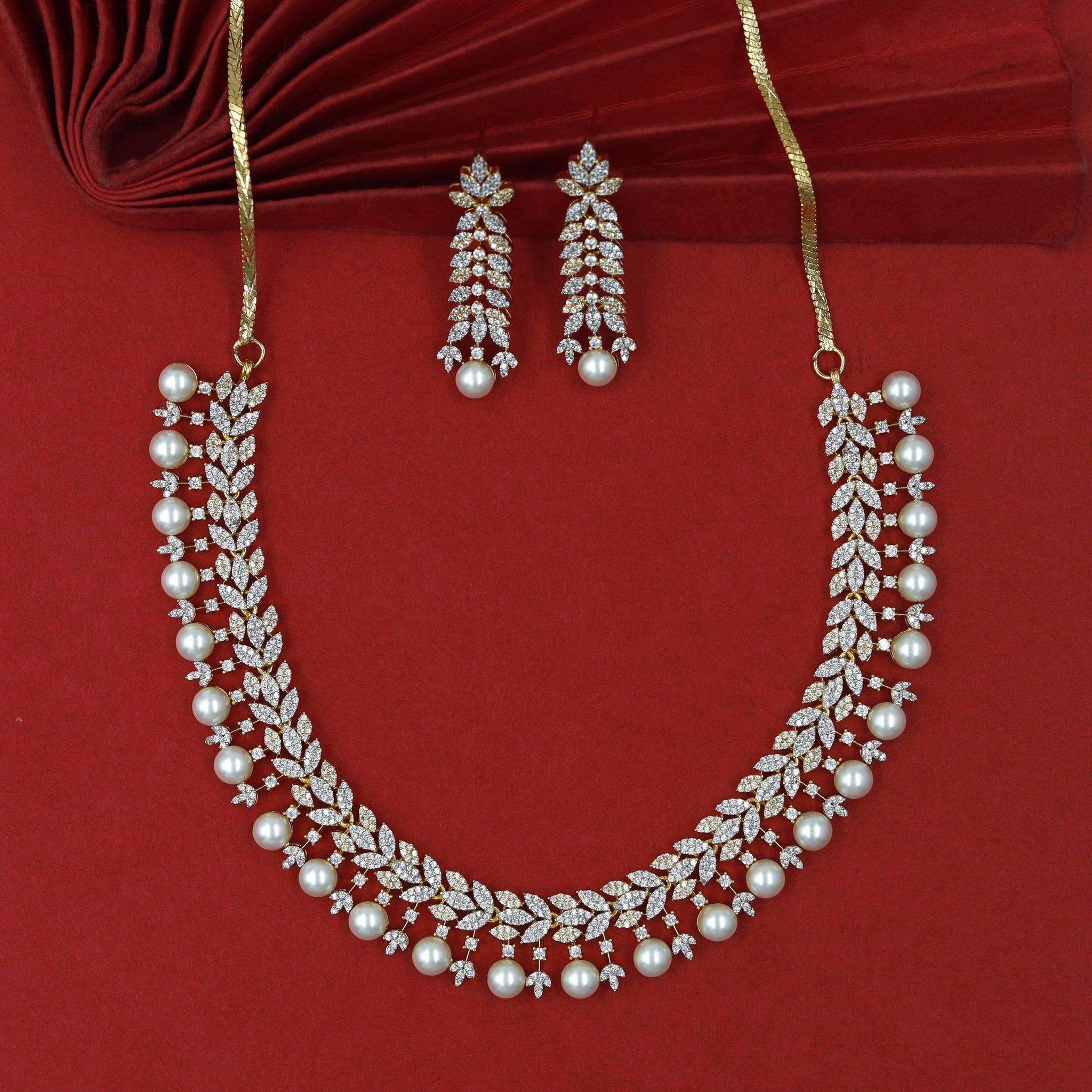 Round Neck Zircon/AD Necklace Set 18055-69