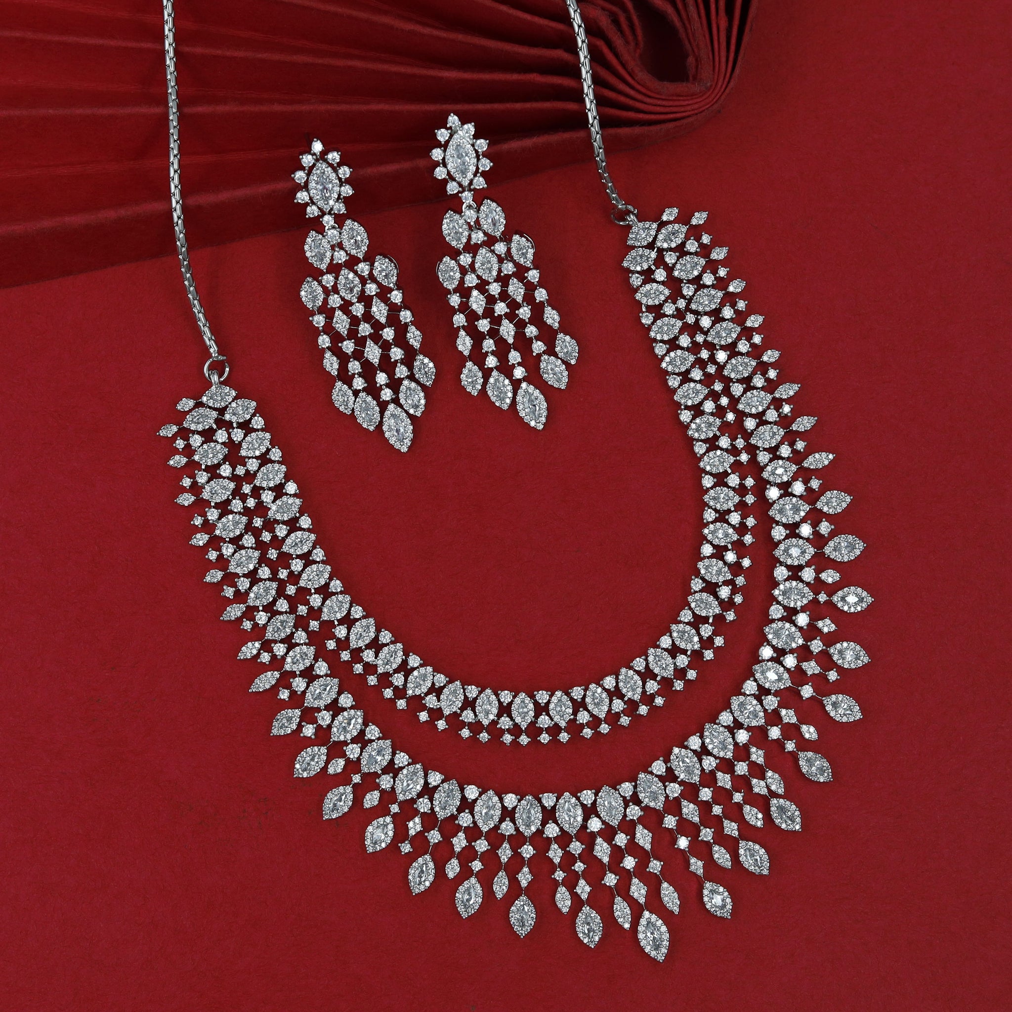 Round Neck Zircon/AD Necklace Set 18089-69