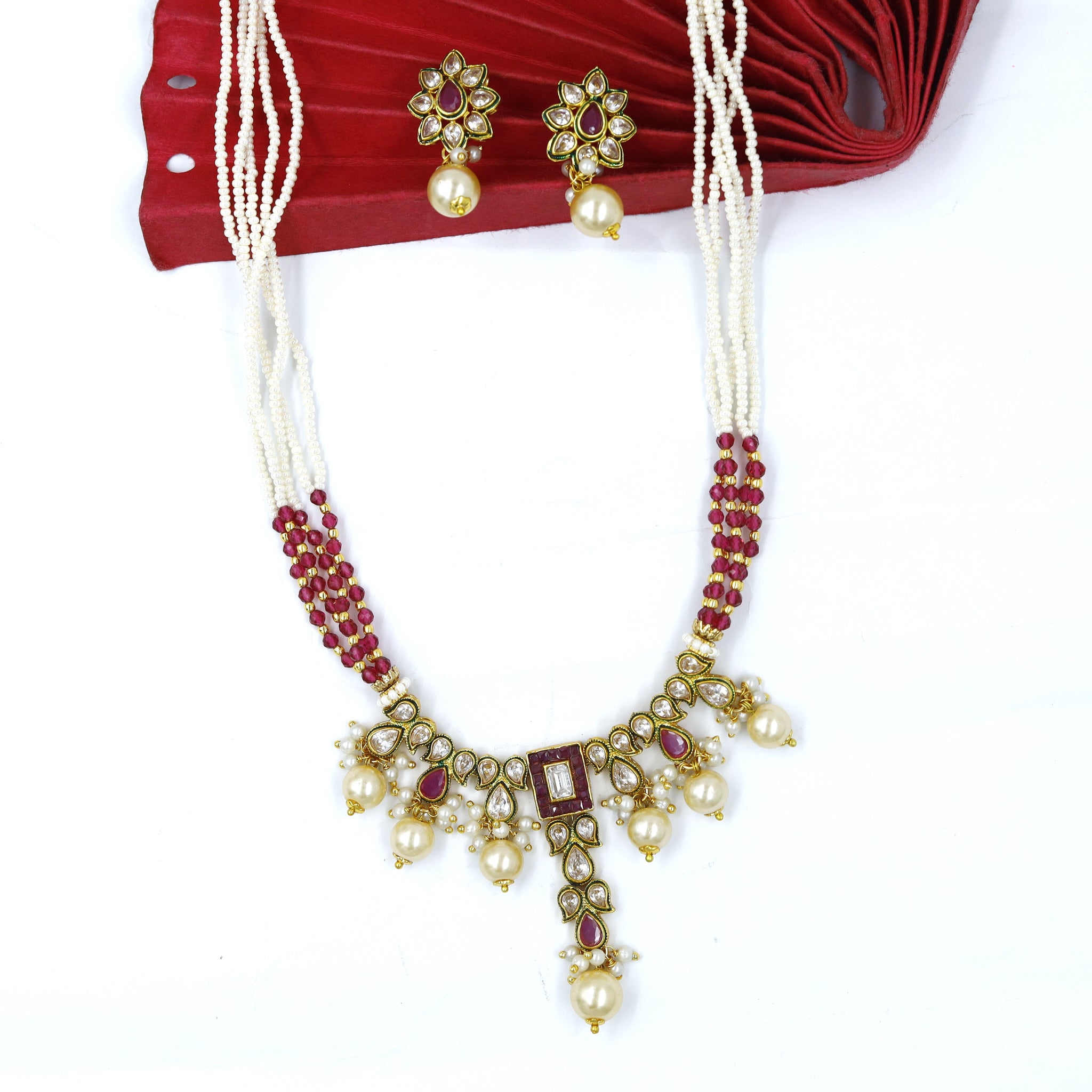 Round Neck Polki Necklace Set 17656-21