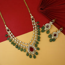 Gold Plated Round Neck Kundan Necklace Set 18131-95