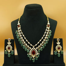 Gold Plated Round Neck Kundan Necklace Set 18131-95