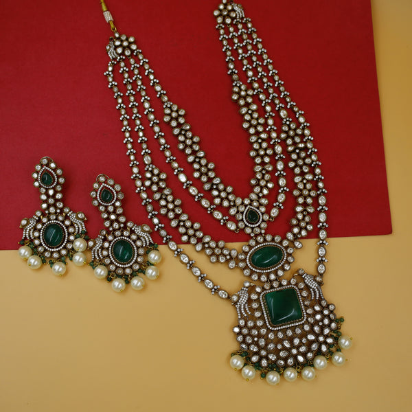 Antique Gold Plated Long Neck Kundan Necklace Set 18130-95