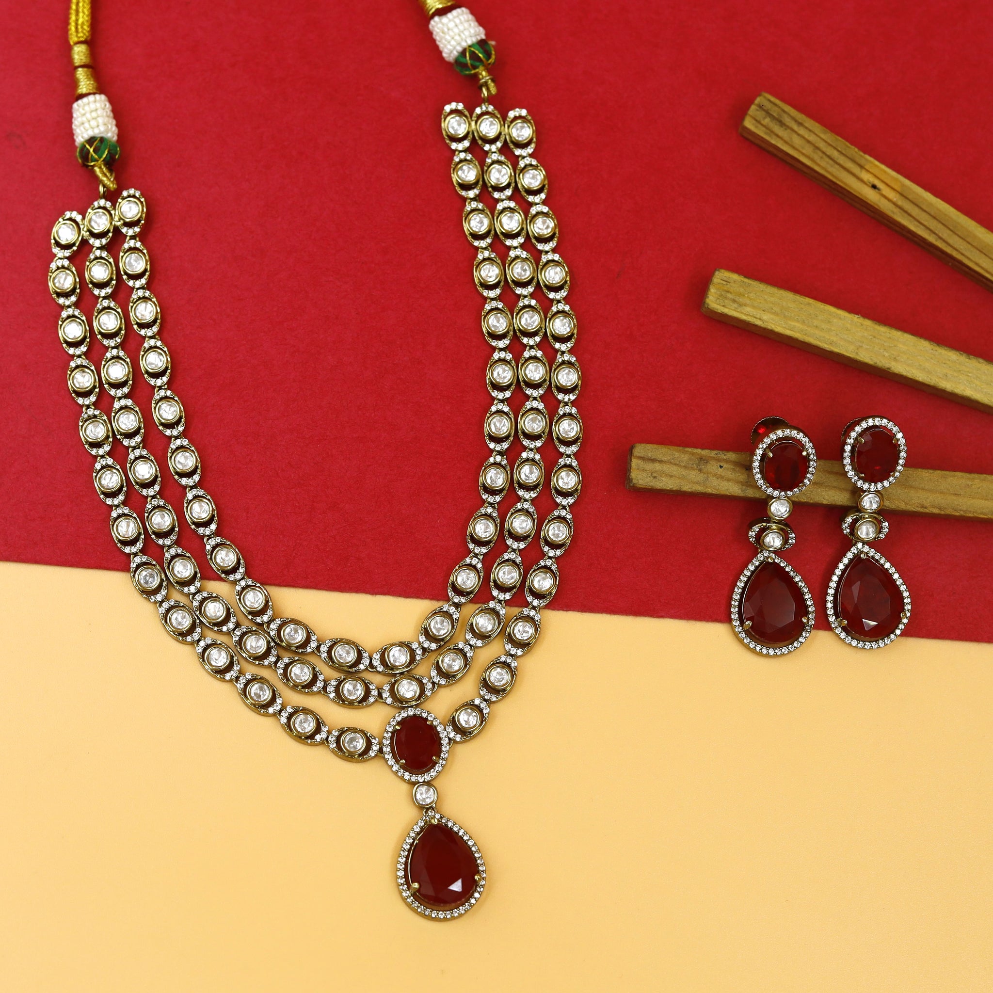 Round Neck Layered Kundan Necklace Set 18446-28