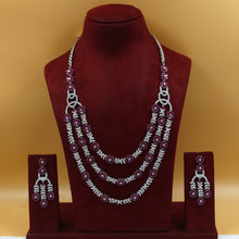 Round Neck Layered Zircon/AD Necklace Set 18902-69