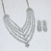 Round Neck Layered Zircon/AD Necklace Set 18898-69