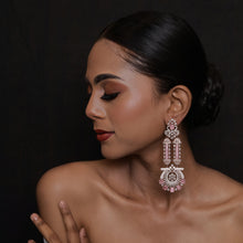 Rose Gold Plated Zircon/AD Long Earring Danglers 18390-5572